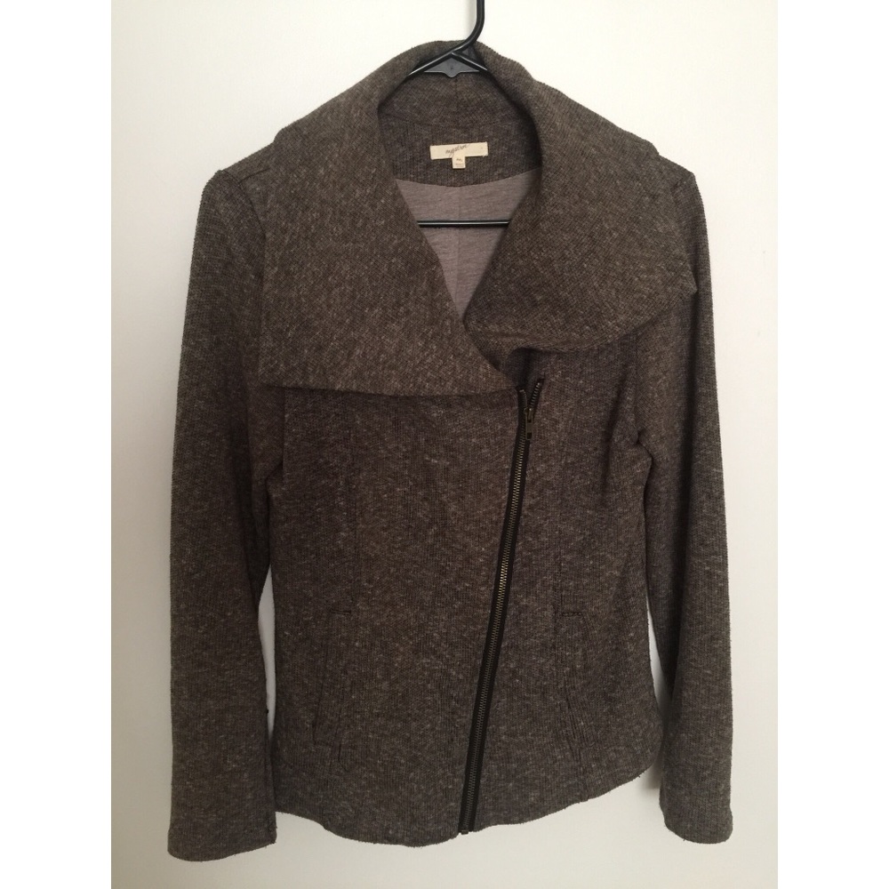 Mystree Heather Brown Asymmetric Zip Sweater